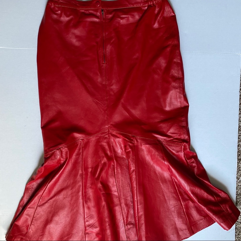 Red Leather Skirt XL - Picture 3 of 5
